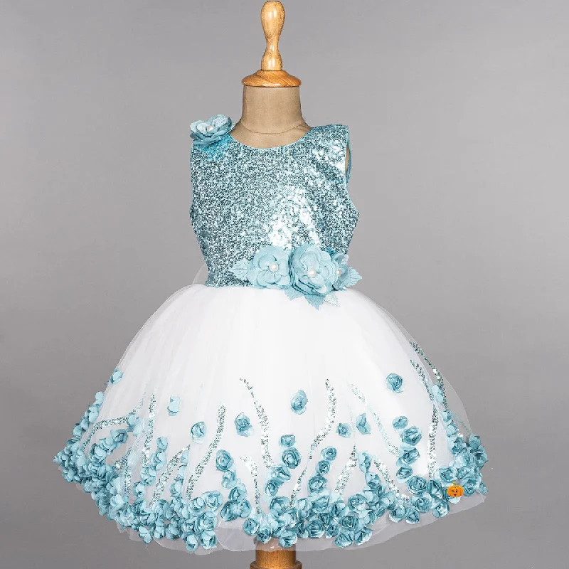 Sea Green Sequin Frock for Girls Elegant Sequin Dress