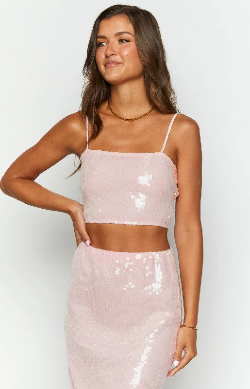 Bellah Pink Sequin Crop Top Sequin Gown Chic