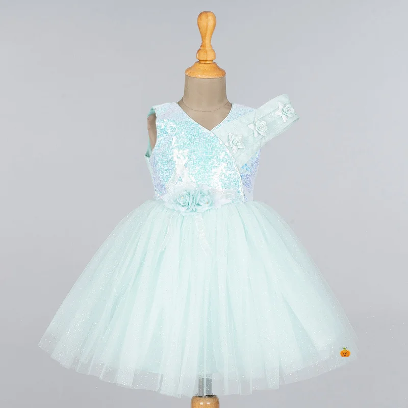 Sea Green & Pink Sequin Frock for Girls Sequin Dress Night