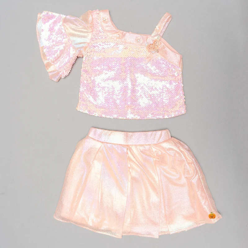 Peach Sequin Skirt & Top for Kids Strapless Sequin Dress