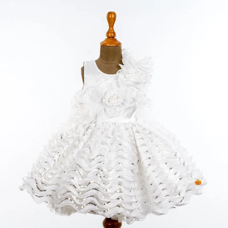 White Sequin Frock for Girls Sequin A-line Dress