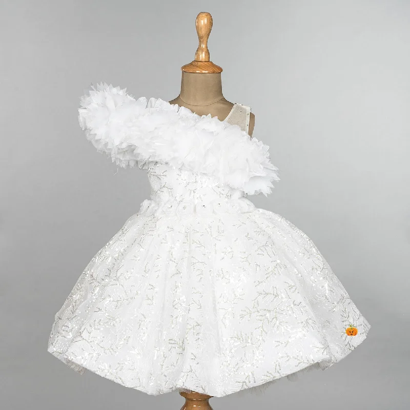 White Frill Sequin Girls Frock Party Sequin Dress