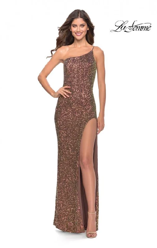 La Femme 31426 Sequin One Shoulder With Slit Formal Sequin Gown