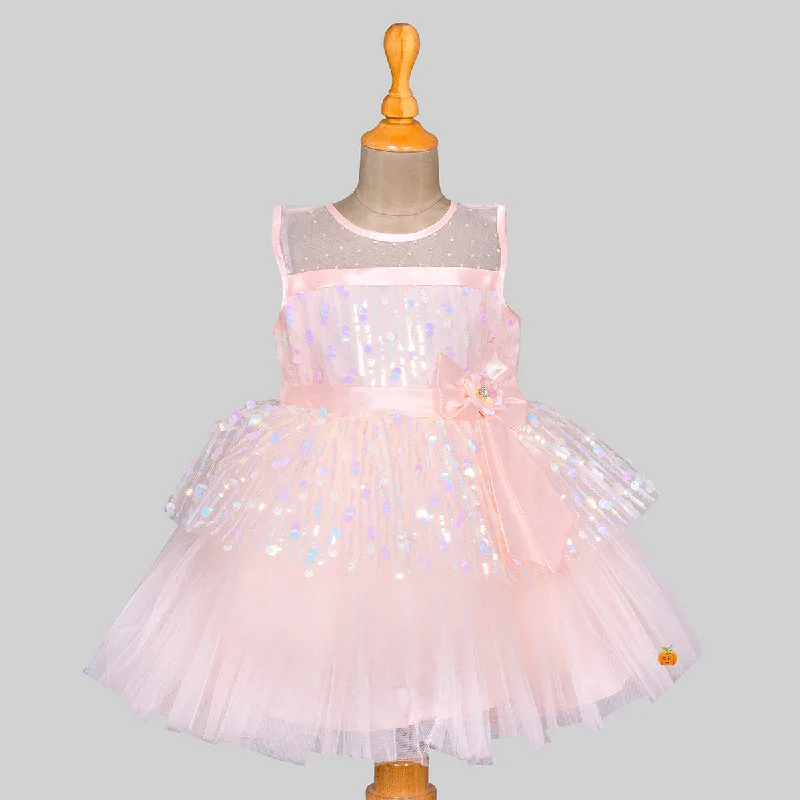 Peach Sequin Net Frock for Girls Sequin Cocktail Gown