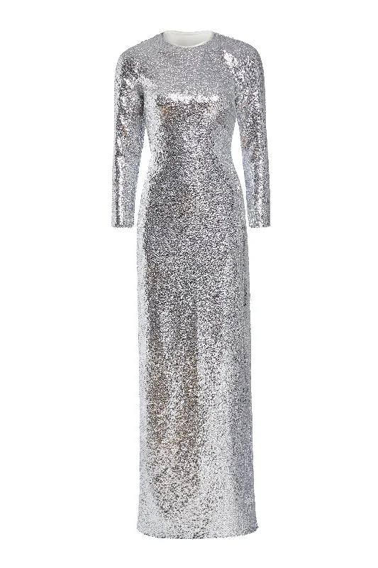 Gianna Silver Sequin Gown Off-shoulder Sequin Dress