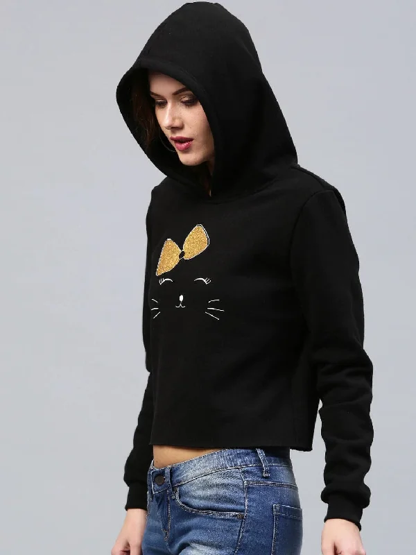 Bow Kitty Black Sweatshirt Casual Sweatshirts for Women