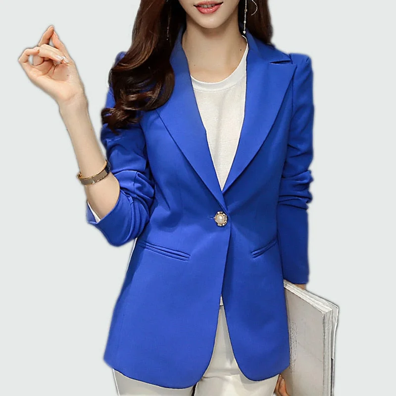 Ladies Blazer 2018 Long Sleeve Blaser Women Suit Jacket Office Lady Female Feminine Blazer Femme Royal Blue / Black Blazer Casual Office Blazer