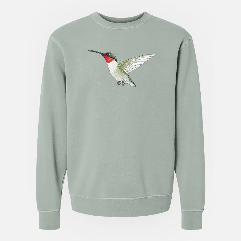 Vibrant Ruby-throated Hummingbird - Archilochus colubris - Unisex Pigment Dyed Crew Sweatshirt Comfortable Women’s Hoodies