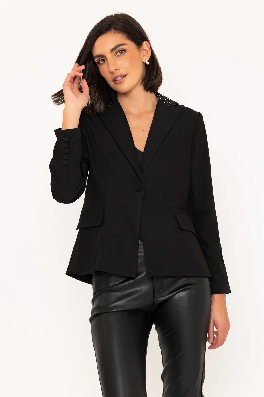 Rhinestone Lapel Blazer in Black Classic Style Blazer