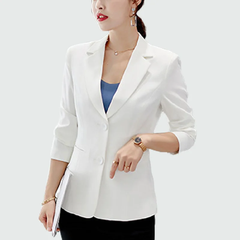 Ladies Office Style White / Black Blazers 2018 Autumn Long Sleeve Slim Fit Ol Suit Tops Outwear Blazer Feminino Jacket Female Double-breasted Blazer Jacket