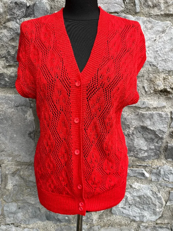 Red pointelle cardigan uk 10- Pullover Sweater Chic