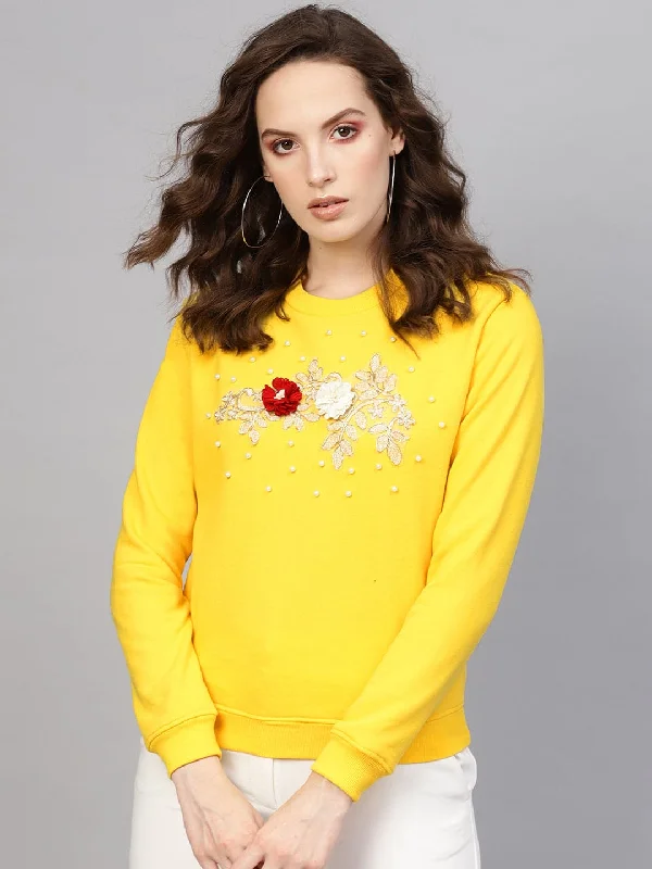 Yellow Floral Patch Sweatshirt Casual Hoodie Style