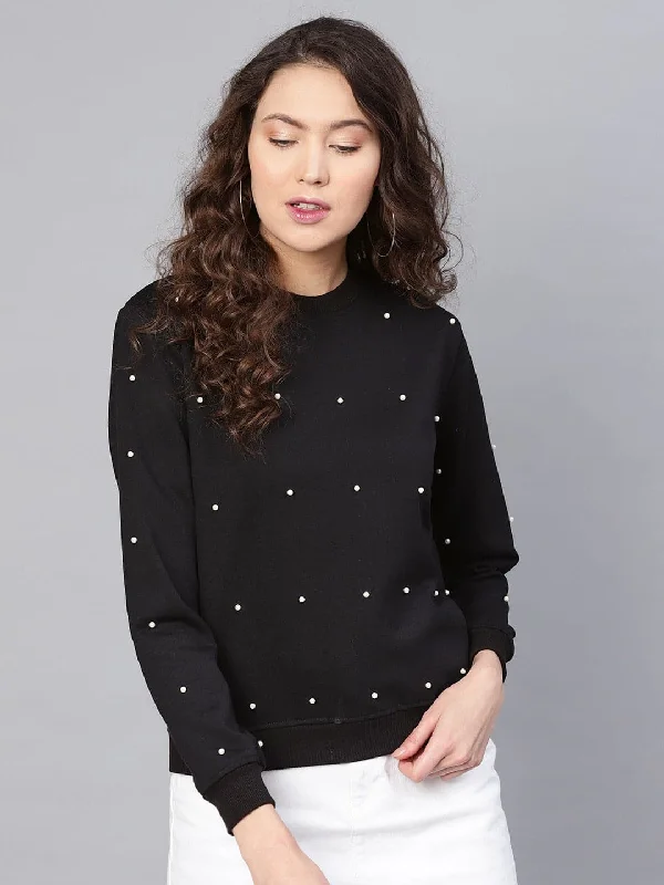 Pearl Beaded Black Sweatshirt Warm Sweatshirt Designs