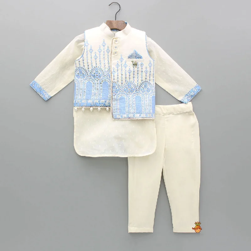 Pre Order: Off White Kurta With Embroidered Stylish Jacket And Pyjama Women's Patagonia jackets