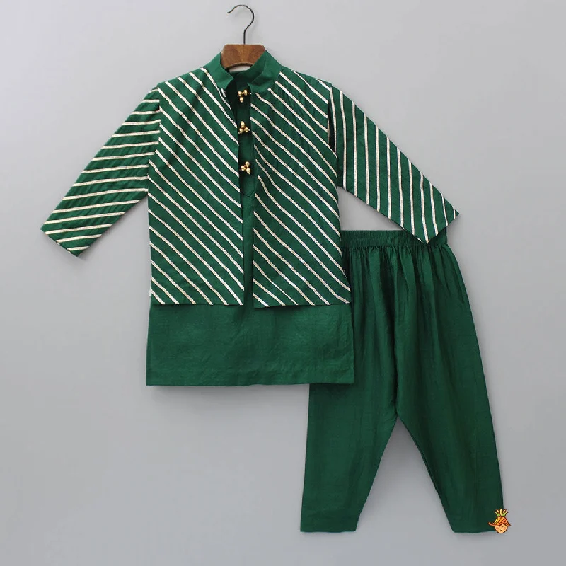 Pre Order: Ethnic Gota Lace Detailed Green Kurta And Jacket With Pyjama Women's transitional jackets