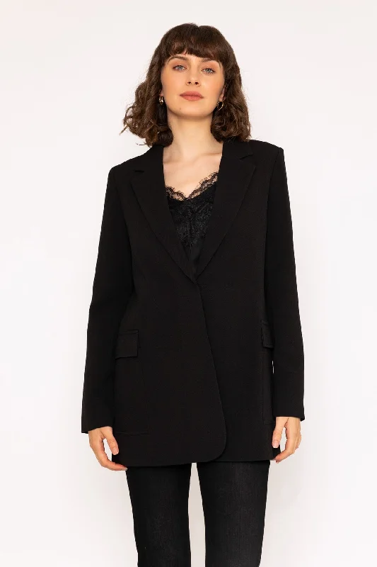 Single-breasted Buckle Blazer in Black Blazer with Shoulder Pads