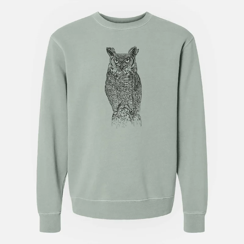 Bubo virginianus - Great Horned Owl - Unisex Pigment Dyed Crew Sweatshirt Fashionable Sweatshirts for Women