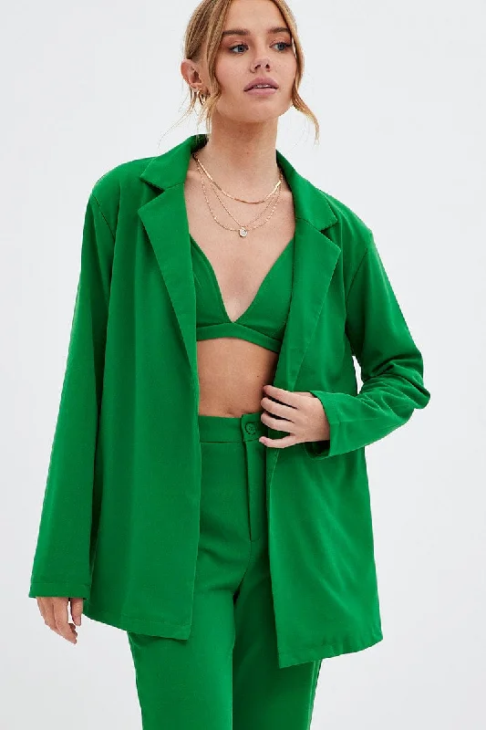 Green Oversized Blazer Structured Tweed Blazer