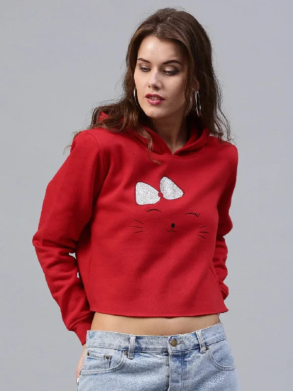 Bow Kitty Red Sweatshirt Women’s Hoodie with Pockets