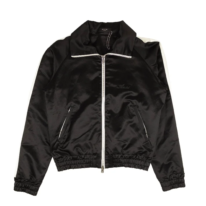 Black Full Zip Satin Track Jacket Women's polyester jackets