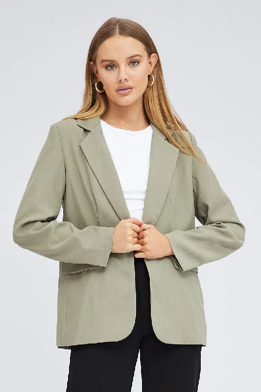 Green Blazer Long Sleeve Blazer with Lapel