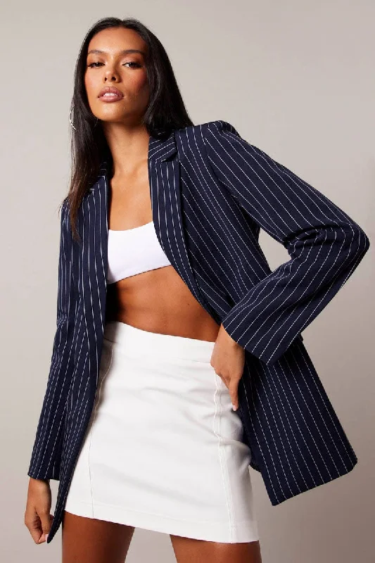 Blue Stripe Blazer Chic Office Blazer