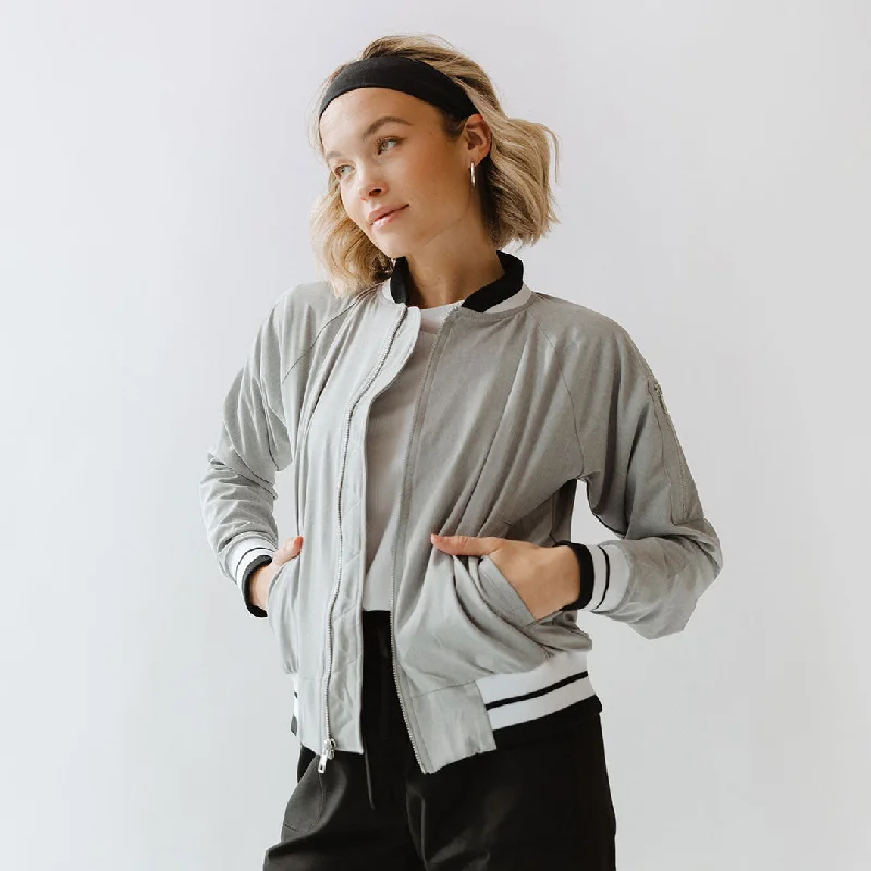 Heather Light Grey Bomber Jacket Women's wool jackets