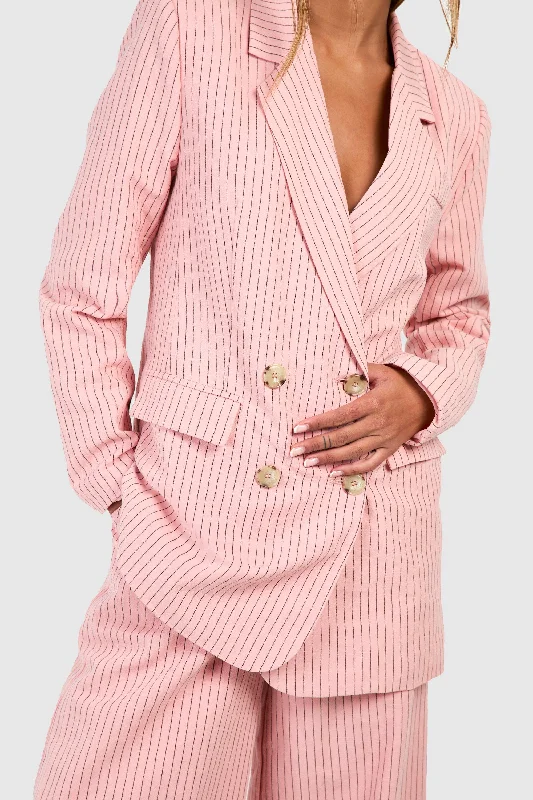 Relaxed Pastel Pink Striped Blazer Trendy Blazer Outfit