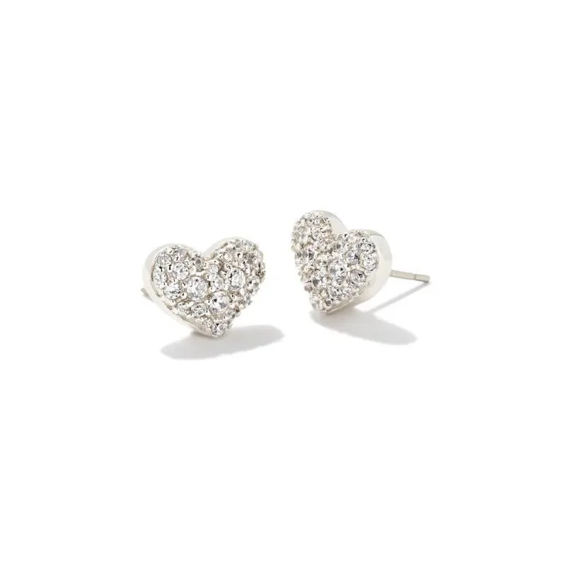 Kendra Scott | Ari Silver Pave Crystal Heart Earrings in White Crystal