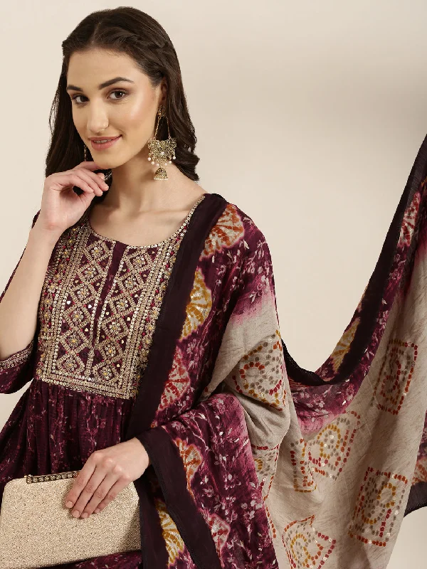 Women Purple Floral Kurta Set