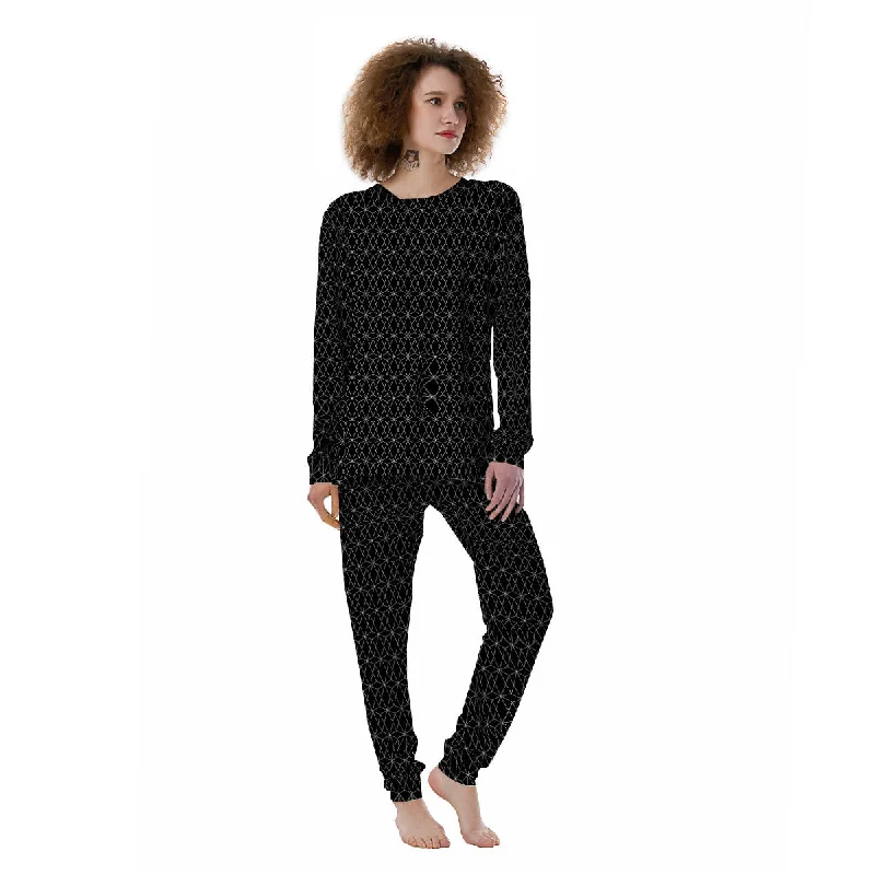 Geometric Black Polygonal Print Women's Pajamas Hoodie pajama sets