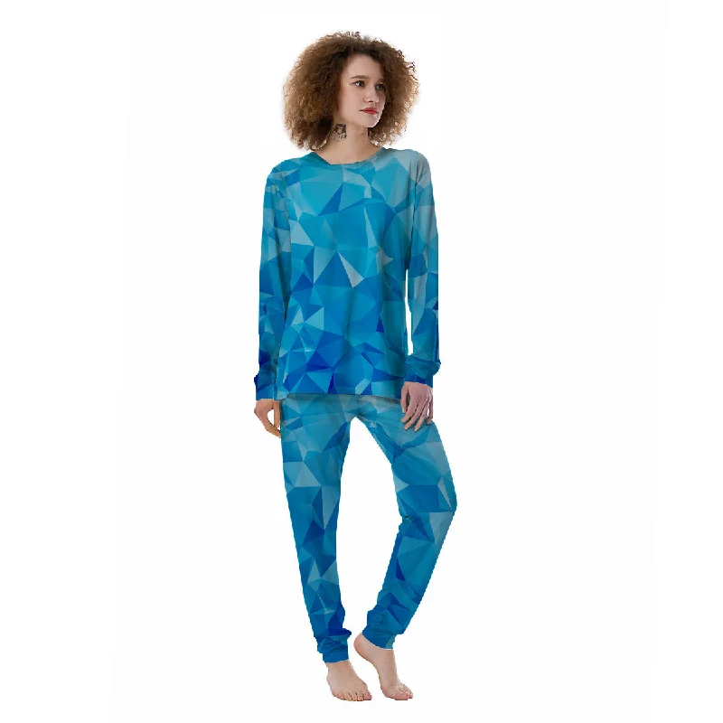 Geometric Blue Polygonal Print Women's Pajamas Button-up pajama sets