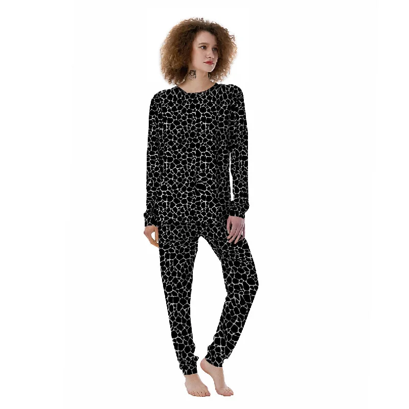 Giraffe Black Tropical Print Pattern Women's Pajamas Fleece pajama sets