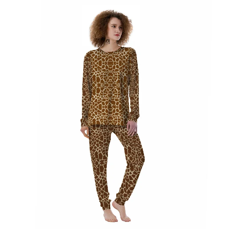 Giraffe Brown Print Pattern Women's Pajamas Petite pajama sets