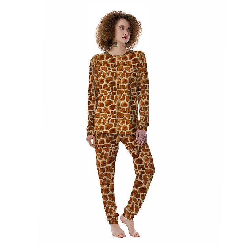 Giraffe Brown Watercolor Print Pattern Women's Pajamas Men's pajama sets