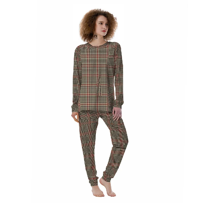 Glen Plaid Brown Beige Print Women's Pajamas Best pajama sets for hot sleepers