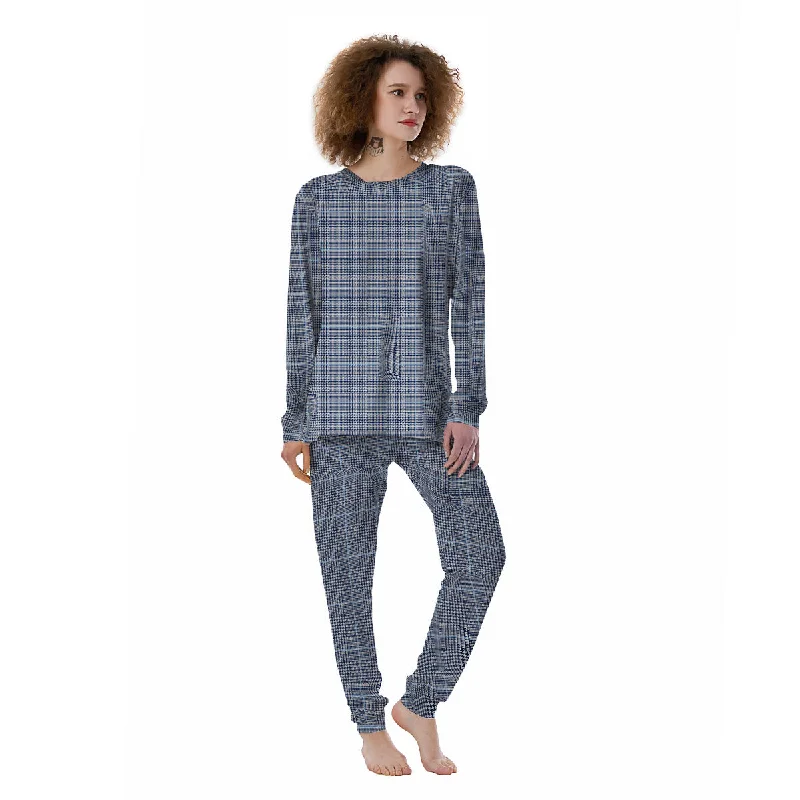 Glen Plaid White And Blue Print Women's Pajamas Discounted pajama sets