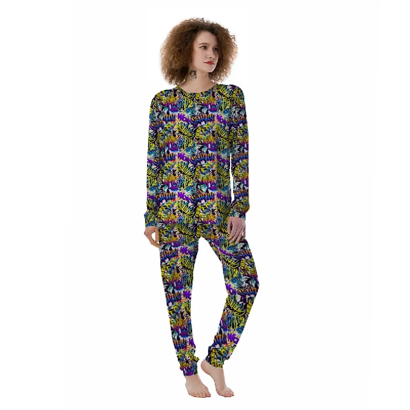 Graffiti Colorful Print Pattern Women's Pajamas Forever 21 pajama sets