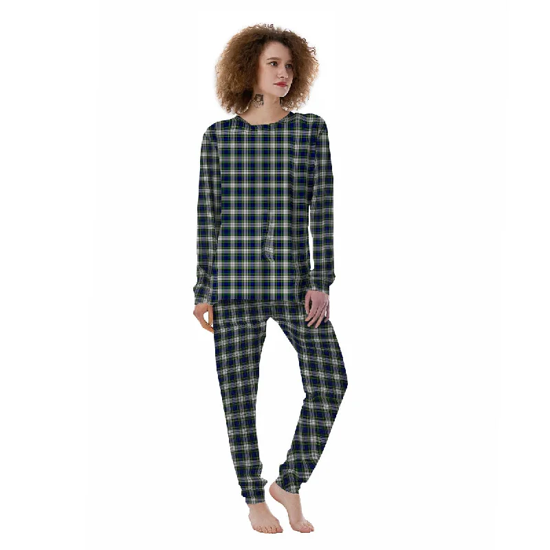 Green Blue And White Plaid Print Pattern Women's Pajamas Three-piece pajama sets