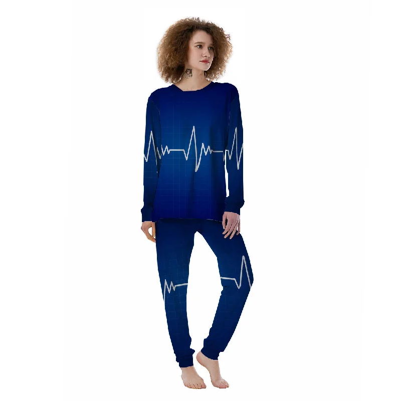 Heartbeat Blue Print Women's Pajamas Movie night pajama sets