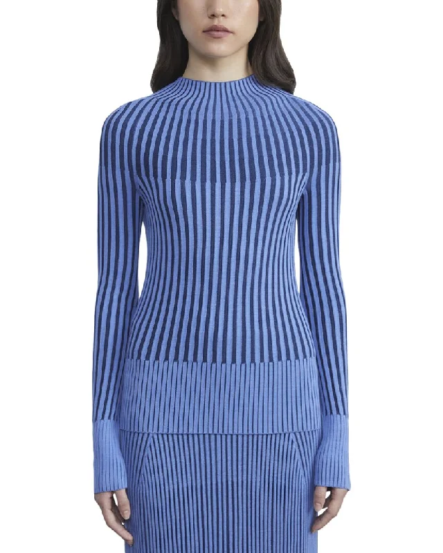 Lafayette 148 New York Sunburst Rib Stand Collar Sweater Warmest sweaters for extreme cold