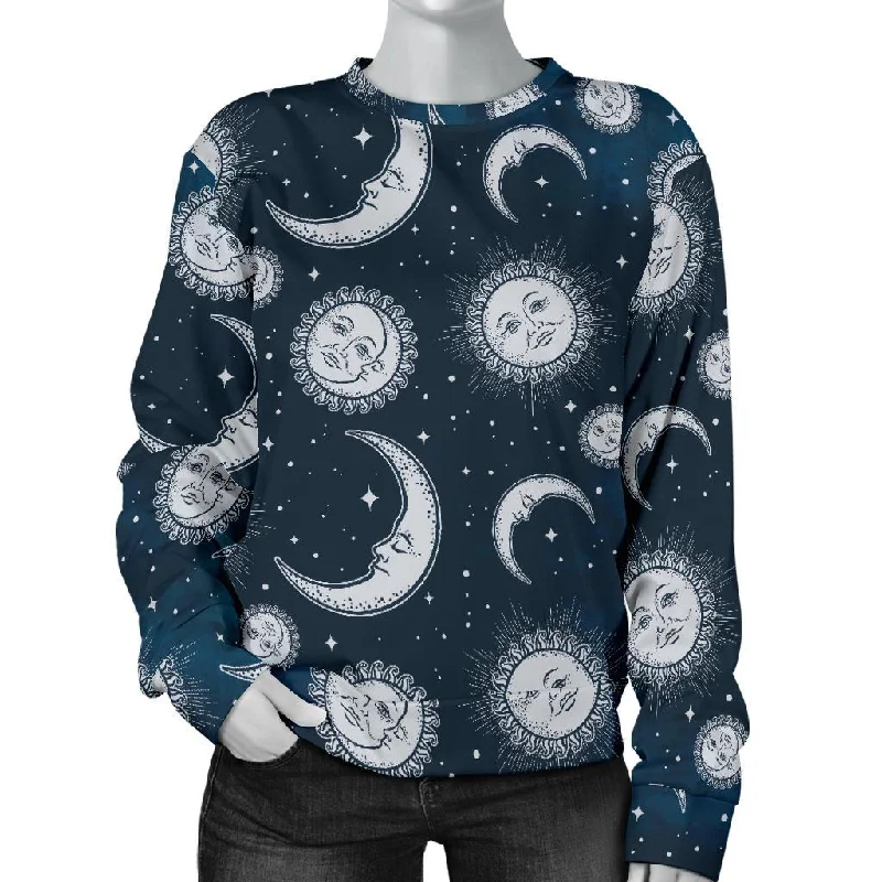 Moon Sun Pattern Print Women's Sweatshirt Best sweaters for hiking