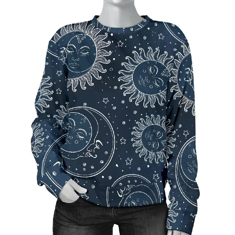 Moon Sun Print Pattern Women's Sweatshirt Breathable sweaters