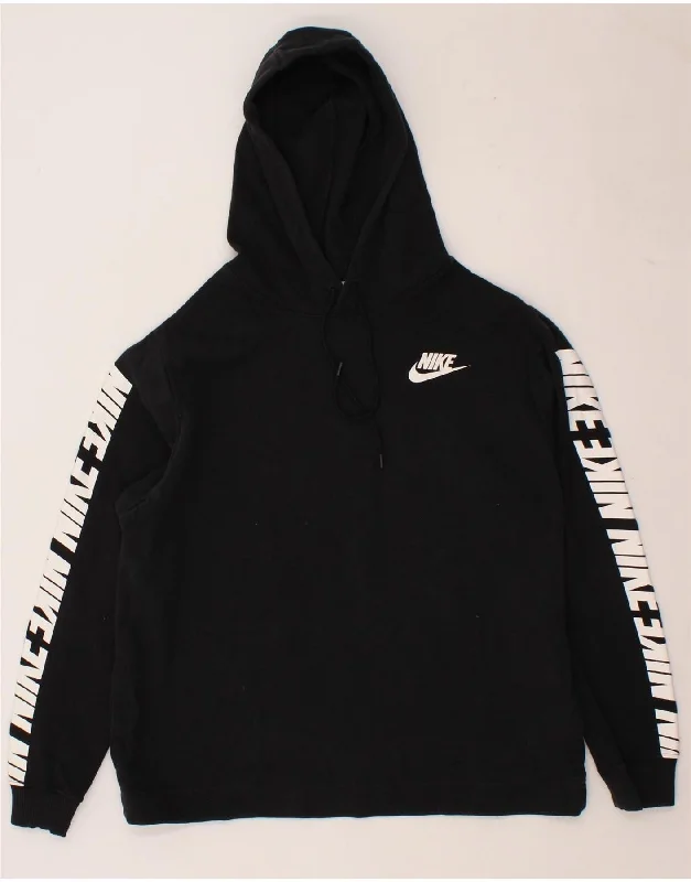 NIKE Womens Loose Fit Graphic Hoodie Jumper UK 16 Large Black Cotton Oversized sweaters