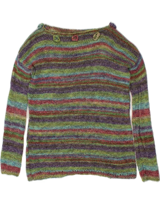 VINTAGE Womens Boat Neck Jumper Sweater UK 14 Medium Multicoloured Striped Trendy oversized sweaters