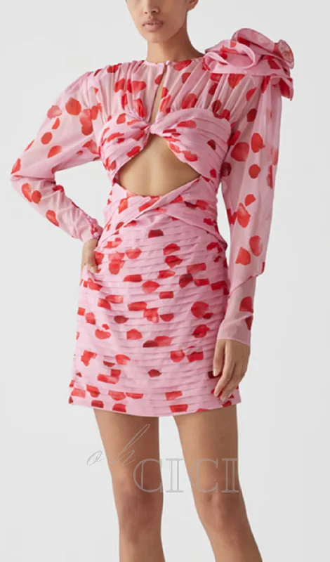 PETAL PRINT CUTOUT MINI DRESS IN PINK New Year's Eve mini dresses