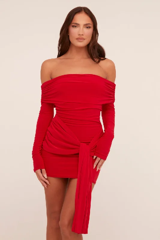 Red Bardot Tie Front Mini Dress - Teagen Revolve mini dresses