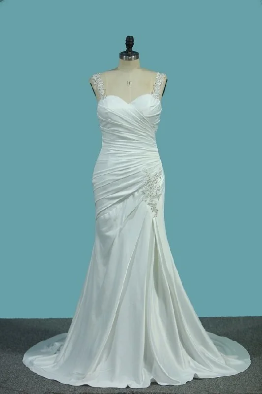 2024 Stretch Satin Wedding Dresses Mermaid With Beads PLQK5YJ1 Soft Wedding Gown