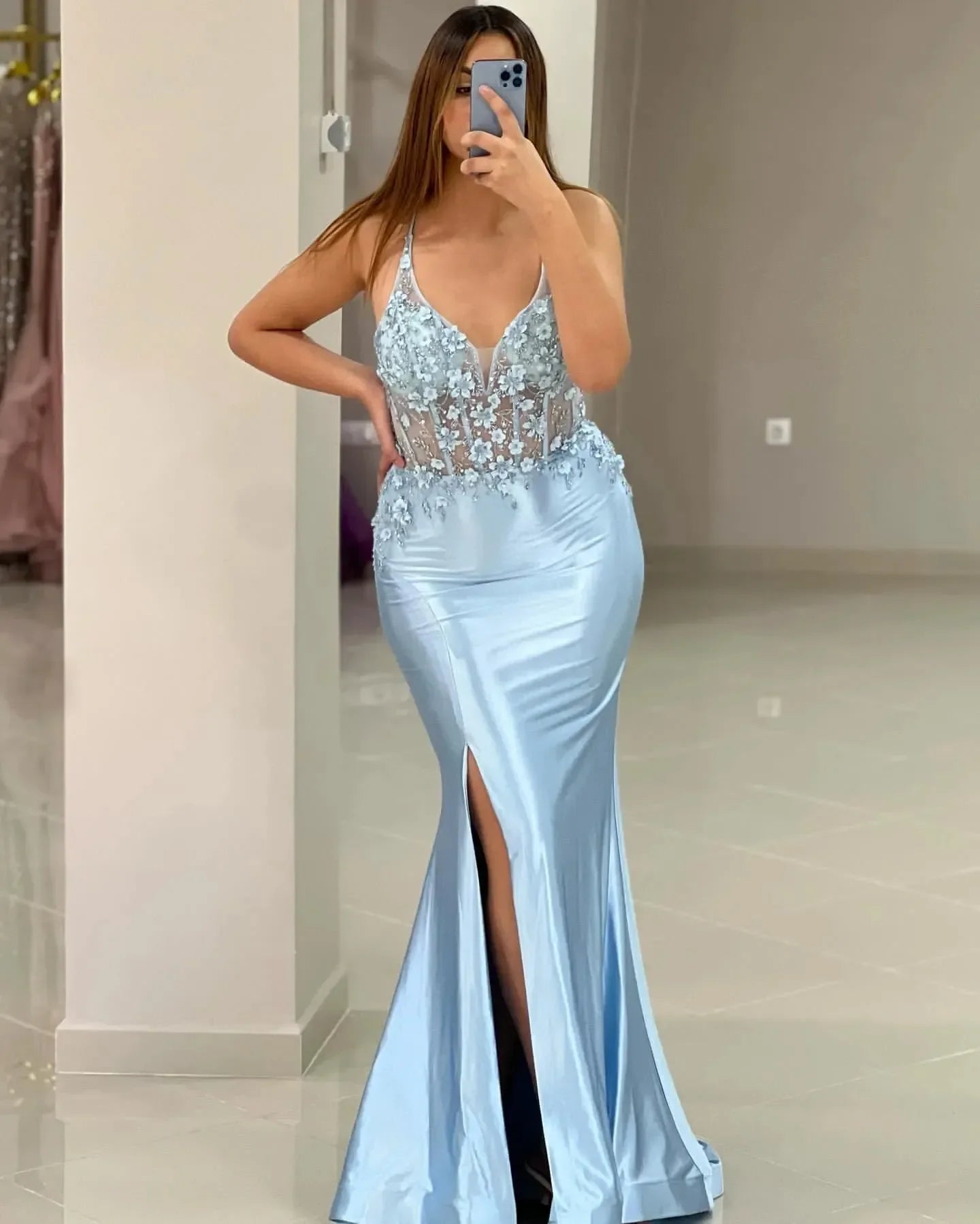 مجموعة أروين  2024 Mermaid Prom Dress Beaded Flowers Evening Formal Party Second Reception Birthday Engagement Gowns Dresses Robe De Soiree Full Skirt Gown