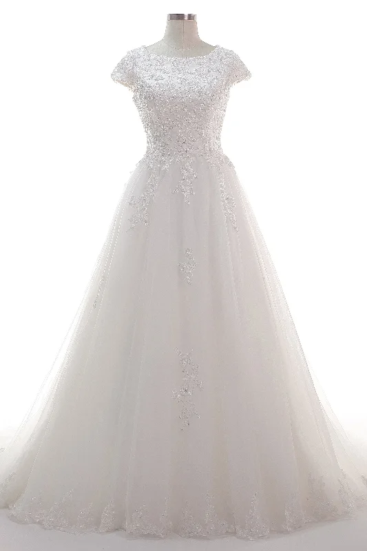 A-Line Court Train Tulle Lace Wedding Dress CW2453 Vintage Style Dress